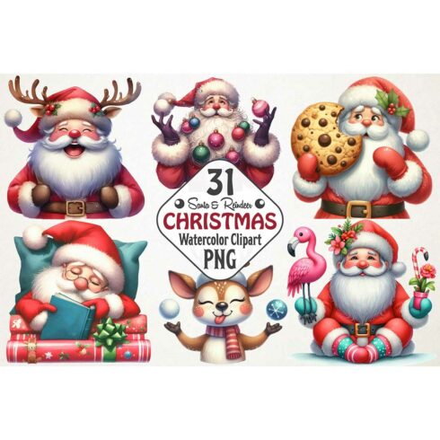 Quirky Santa & Reindeer Christmas PNG cover image.