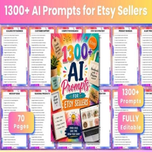 1300+ AI Prompts for Etsy Sellers | Listing SEO, Print on Demand & Digital Product Guide cover image.