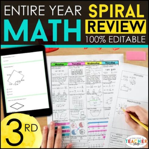 3rd Grade Math Spiral Review | Free Full Year Daily Practice Worksheets & Quizzes cover image.
