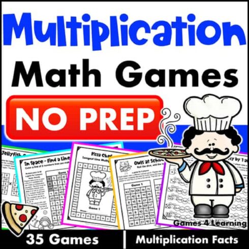 Free 35 No Prep Multiplication Math Games – Fact Fluency Printables & Digital Easel cover image.