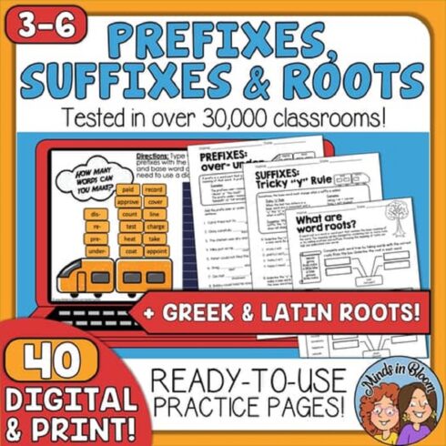 Prefixes Suffixes and Roots Worksheets | 3rdâ6th Grade ELA Bundle cover image.