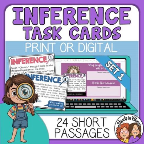 Free Making Inferences Task Cards & Worksheets โ Reading Comprehension Anchor Chart cover image.