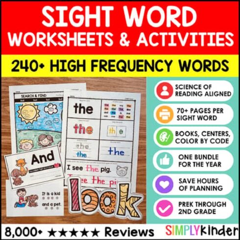 240+ Sight Words Practice Activities, Decodable Readers & Phonics Worksheets cover image.