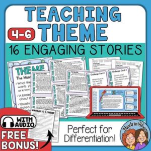 Theme Task Cards & Poster Bundle | Reading Comprehension Practice & Google Slides cover image.