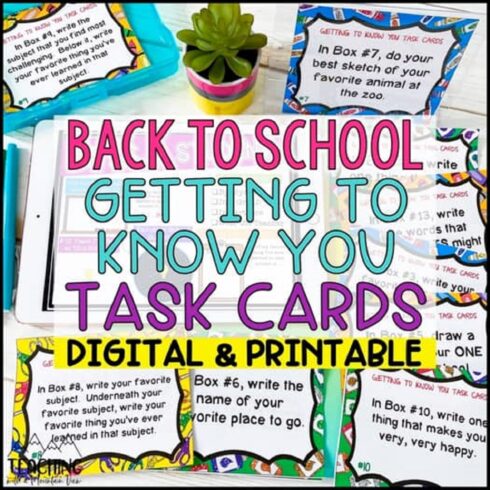 Free First Day of School Task Cards โ Back to School Icebreakers (Printable & Digital) cover image.