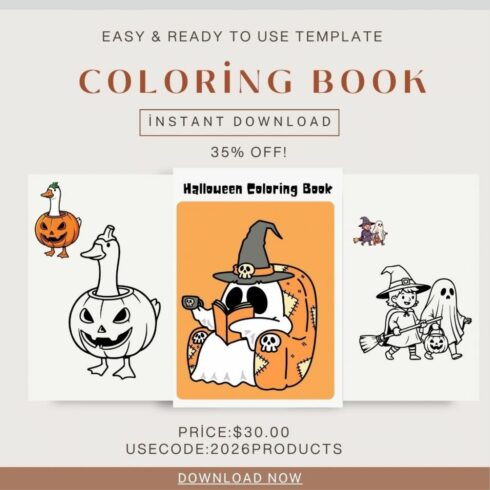 Halloween coloring book cover image.