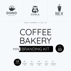 Coffee Shop Branding Kit Vol 03 — 18 Logos, Menu & Identity Templates cover image.
