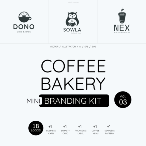 Coffee Shop Branding Kit Vol 03 — 18 Logos, Menu & Identity Templates cover image.