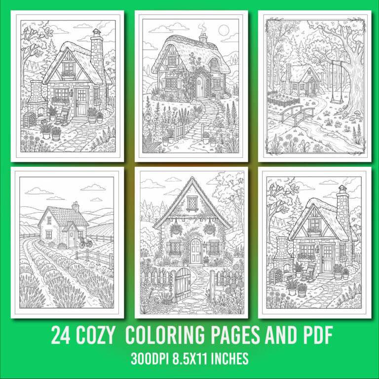 Cozy Cottage Coloring Pages cover image.
