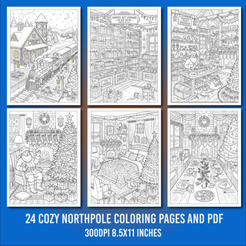 North Pole Christmas Cozy Coloring Pages cover image.