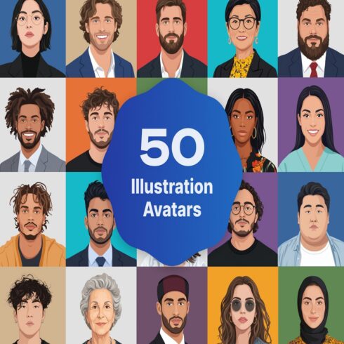 50 Modern Flat Illustration Avatars for UI/UX - User Profile Placeholders for Web & Apps cover image.