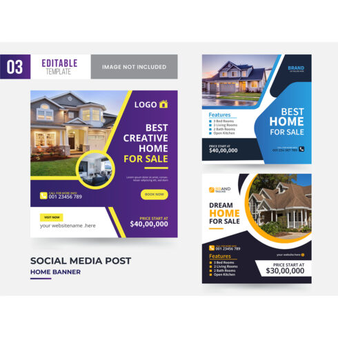 Modern Home social media post template design cover image.