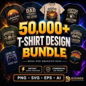 50,000+ T-Shirt Designs Bundle for POD (Commercial Use) cover image.