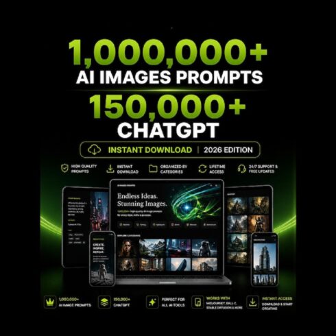 1,000,000+ AI Prompts Master Bundle – Midjourney, ChatGPT & Digital Product Ideas cover image.