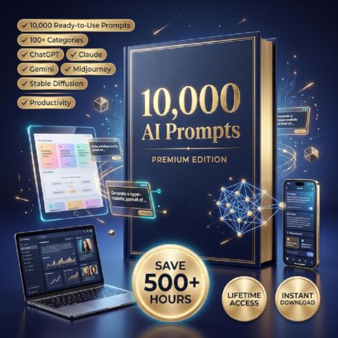 10,000 AI Prompts PDF – ChatGPT Prompts, Business, Marketing & Midjourney cover image.