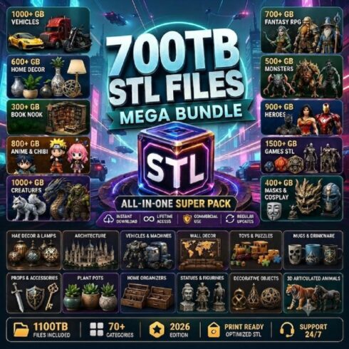 70M+ STL Files & 300TB 3D Print Library (Commercial Use) cover image.