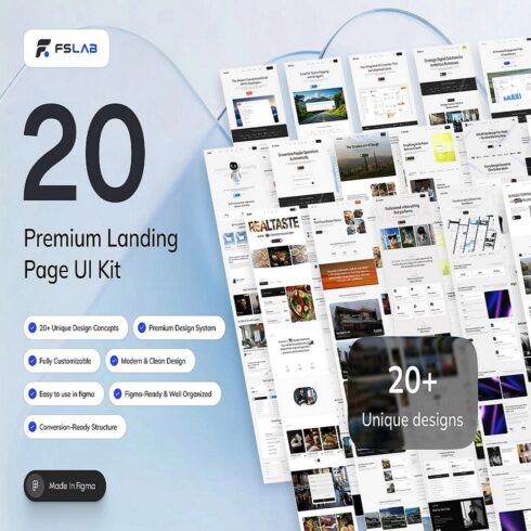 FSLAB 20 Premium Landing Page UI Kit - Responsive Figma Website Templates cover image.