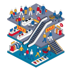 Isometric Shopping Mall and Department Store Scene cover image.