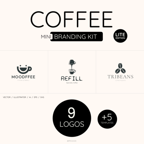 Coffee Shop Branding Mini Kit (Lite Edition) — 9 Logos & Essential Templates cover image.