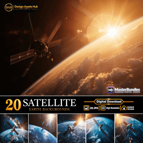 20 Satellite Earth Backgrounds – Space Technology, Earth from Orbit, High-Resolution JPG Digital Art cover image.