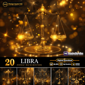 20 Golden Libra Zodiac Backgrounds Bundle - High-Resolution Astrology and Horoscope Digital Wallpapers cover image.