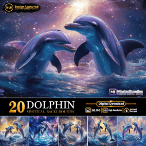 20 Dolphin Mystical Backgrounds Bundle - High-Resolution Digital Wallpapers and Sea Life Graphic Assets cover image.