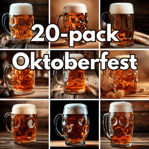20-Pack Oktoberfest Beer Mugs and Fest Backgrounds cover image.