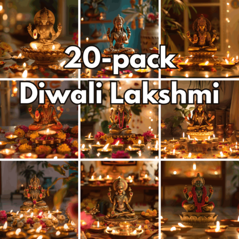 20-Pack Diwali Goddess Lakshmi Festival of Lights Digital Backgrounds and Puja Celebration Photos cover image.