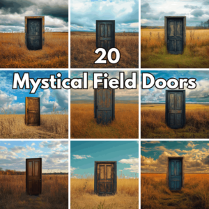 20 Mystical Field Doors Digital Backgrounds, Surreal Open Air Portals and Fantasy Landscape Wallpapers cover image.