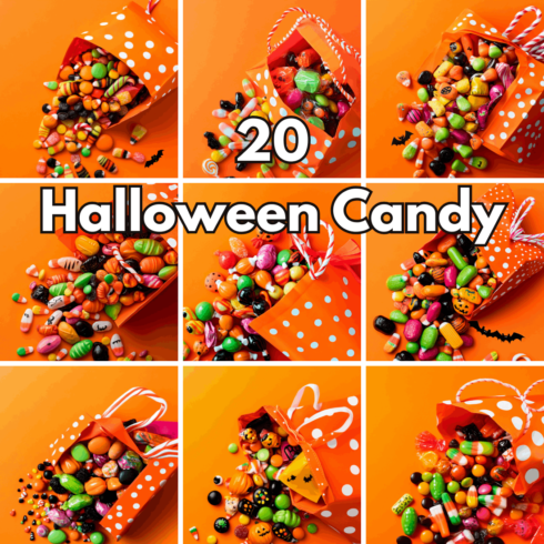 20 Halloween Candy Bags, Trick or Treat Spooky Sweets & Festive Party Backgrounds cover image.