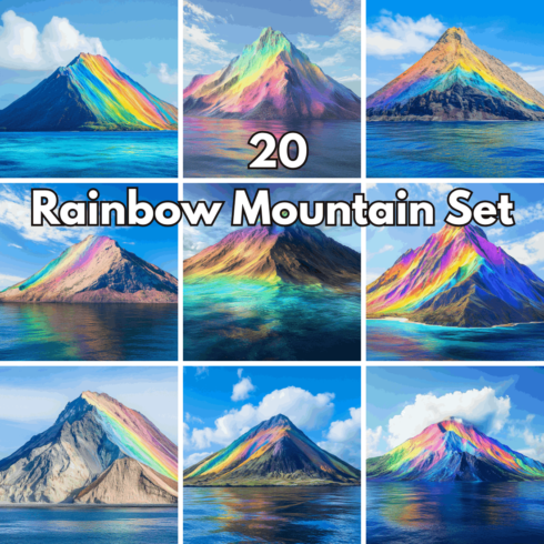 20 Rainbow Mountain Backgrounds – Ocean Island and Tropical Landscape Photo Set cover image.