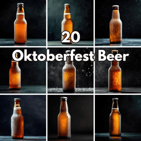 20 Oktoberfest Beer Bottles, Bavarian Festival Drinks & Celebration Digital Backgrounds cover image.