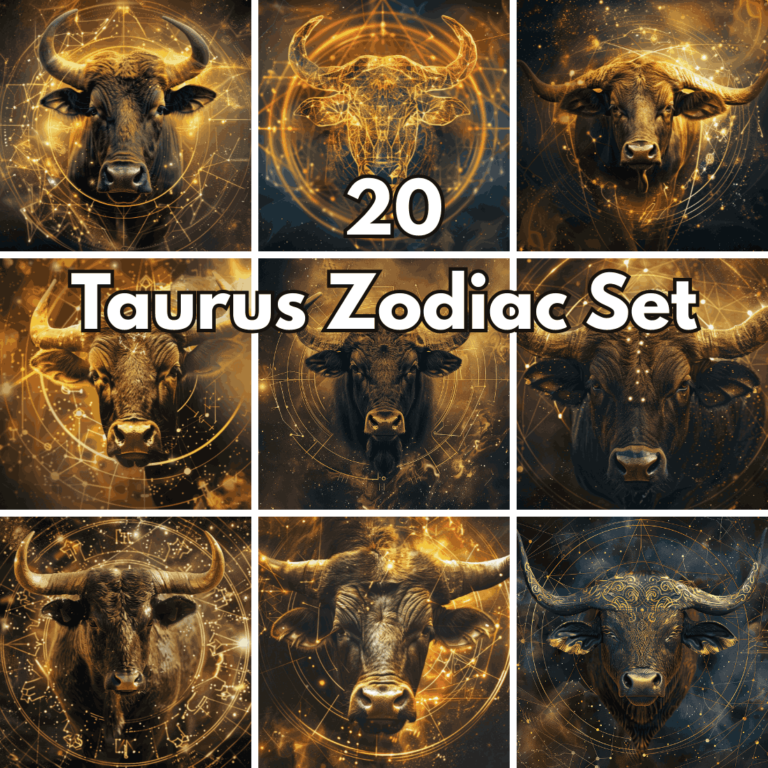 20 Taurus Zodiac Backgrounds – Celestial Astrology and Golden Horoscope Art Set cover image.