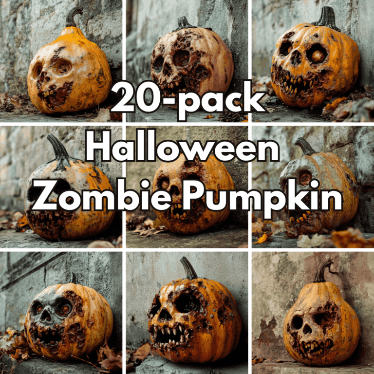 20-Pack Halloween Zombie Pumpkin Digital Backgrounds – Spooky Carved Jack-o'-Lantern Stock Images cover image.