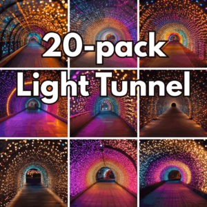 20-pack Light Tunnel Digital Backgrounds, Glowing LED Corridor Scenery and Colorful Night Landscapes cover image.
