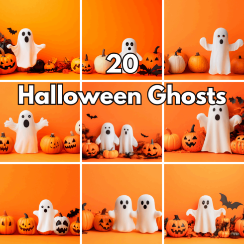 20 Halloween Ghost Backgrounds, Spooky Pumpkins & Cute Trick or Treat Digital Papers cover image.