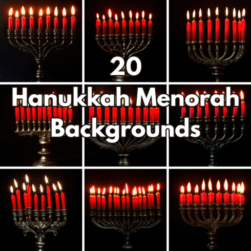 20 Hanukkah Menorah Backgrounds, Festival of Lights Digital Paper, Jewish Holiday Candles Imagery cover image.