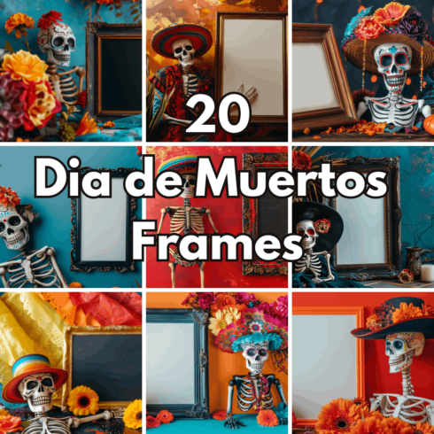 20 Dia de Muertos Empty Frames & Sugar Skulls Mockup Set, Traditional Mexican Festival Backgrounds cover image.