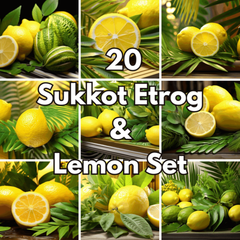 Sukkot Holiday Backgrounds Set – Traditional Etrog and Lemon Compositions with Palm Leaves cover image.