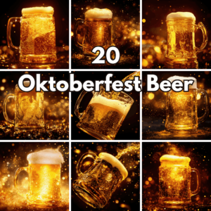 20 Oktoberfest Beer Mugs, Bavarian Festival Drinks & Celebration Digital Backgrounds cover image.