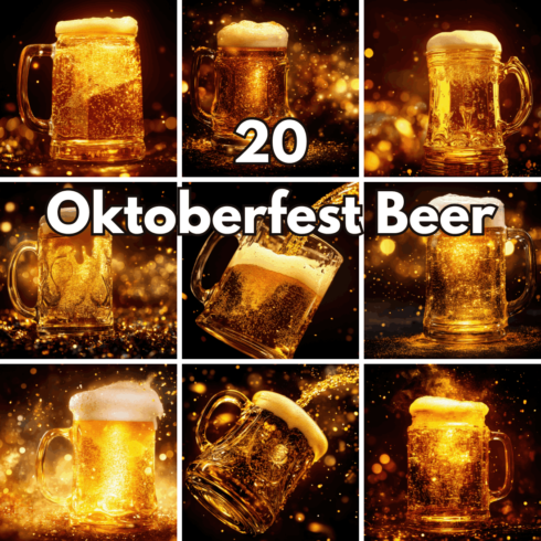 20 Oktoberfest Beer Mugs, Bavarian Festival Drinks & Celebration Digital Backgrounds cover image.