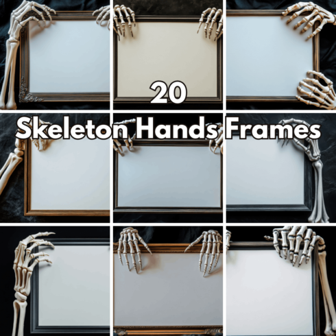 20 Halloween Skeleton Hands Frames, Spooky Photo Mockups & Creepy Digital Backgrounds cover image.
