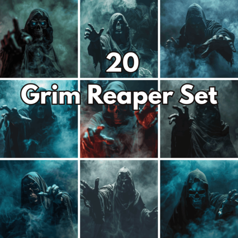 20 Grim Reaper Backgrounds – Dark Fantasy Skull and Death Concept Photo Set cover image.