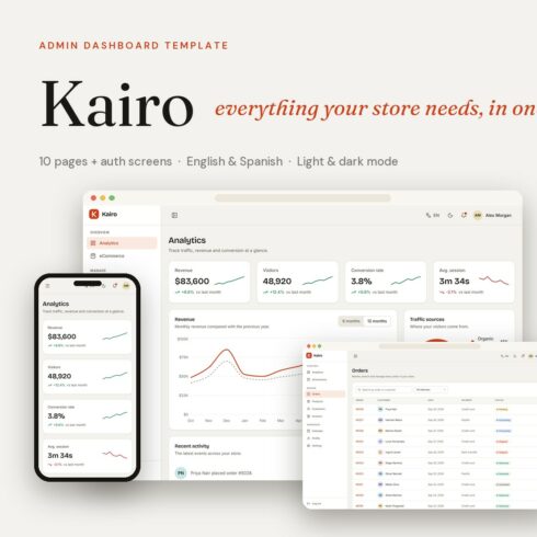 Kairo - Admin Dashboard Template with Nextjs and Tailwind CSS cover image.