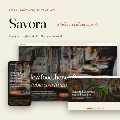 Savora – Restaurant & Café Website Template (Nextjs + Tailwind) cover image.