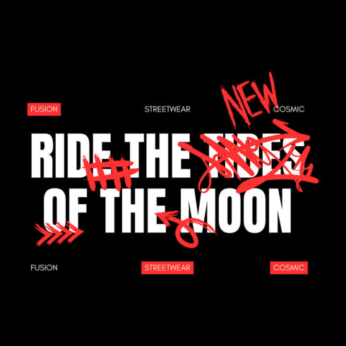 Ride the Tides of the Moon Graffiti Streetwear – Edgy Red Tag Graphic cover image.