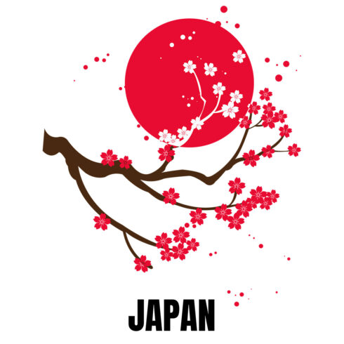 Japan Cherry Blossom Sakura Graphic Design – Red Rising Sun Art cover image.