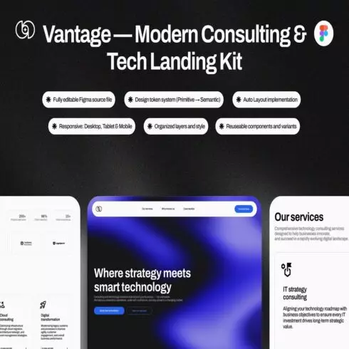 Vantage Modern Consulting & Tech Figma Landing Page Kit cover image.