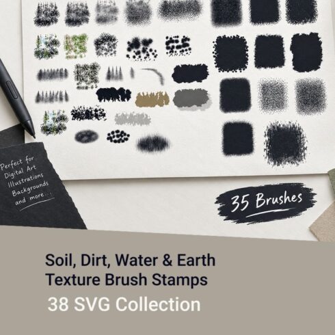 38 Soil, Dirt, Water & Earth Texture Brush Stamps Collection for $5 cover image.
