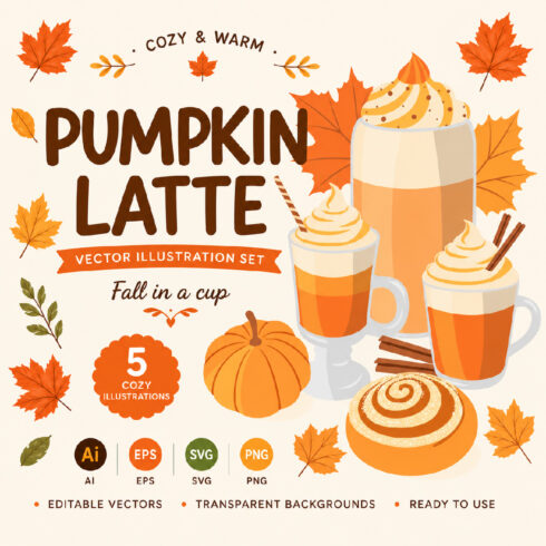 Pumpkin Latte — Autumn Coffee Vector Illustration Set cover image.